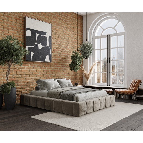 Bež tapecirani bračni krevet s prostorom za pohranu s podnicom 160x200 cm Aruba L – Maison de Rêve-image-1