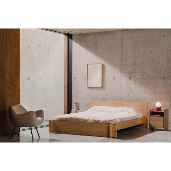 Bračni krevet od iverice/od šperploče u dekoru hrasta s podnicom 160x200 cm u prirodnoj boji Valt – noo.ma-image-1