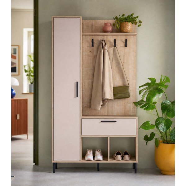 Krem/u prirodnoj boji set za hodnik u dekoru hrasta 108x195x35 cm Heidy – Marckeric-image-1