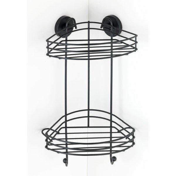 Crna kutna dvoetažna kupaonska polica Wenko Vacuum-Loc® Pavia, visina 43 cm-image-1
