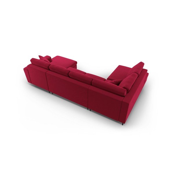 Crvena baršunasti sklopiva/s prostorom za odlaganje kutna garnitura (s lijevim kutom/u obliku slova "U") Kyoto – Cosmopolitan Design-image-4