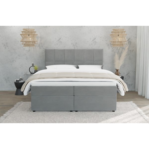 Svijetlo sivi boxspring krevet s prostorom za odlaganje 200x200 cm Flip – Ropez-image-2