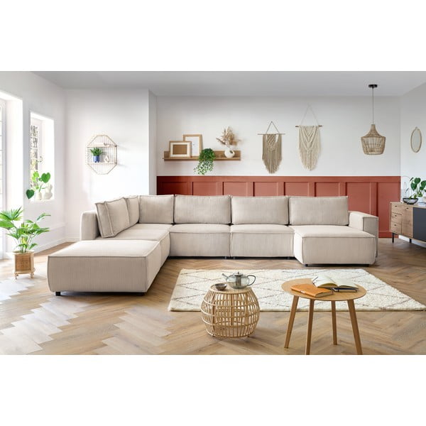 Krem kutna garnitura od samta (s lijevim kutom/u obliku slova "U") Nihad modular – Bobochic Paris-image-1