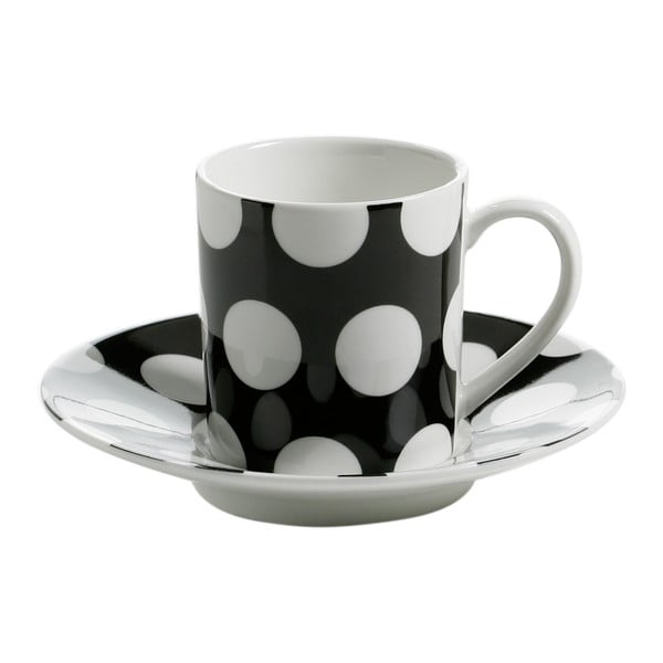 Set od 4 crne porculanske šalice i tanjurići Maxwell &amp; Williams Polka Dot, 100 ml