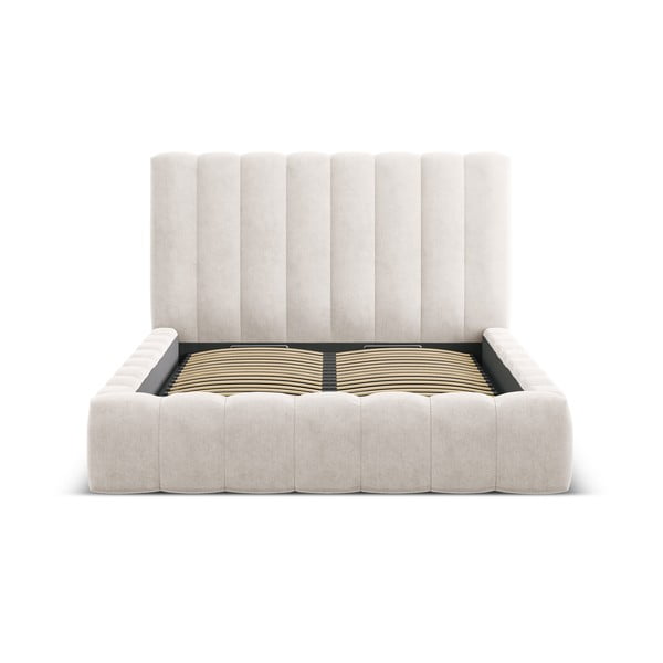Krem tapecirani bračni krevet s prostorom za pohranu s podnicom 200x200 cm Kelp – Micadoni Home-image-3