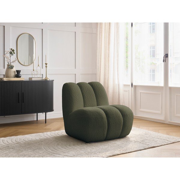 Zelena fotelja od bouclé tkanine Janissaire – Bobochic Paris-image-1