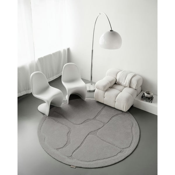 Sivi vunen okrugao tepih ø 120 cm Morphic Organica – Agnella-image-1