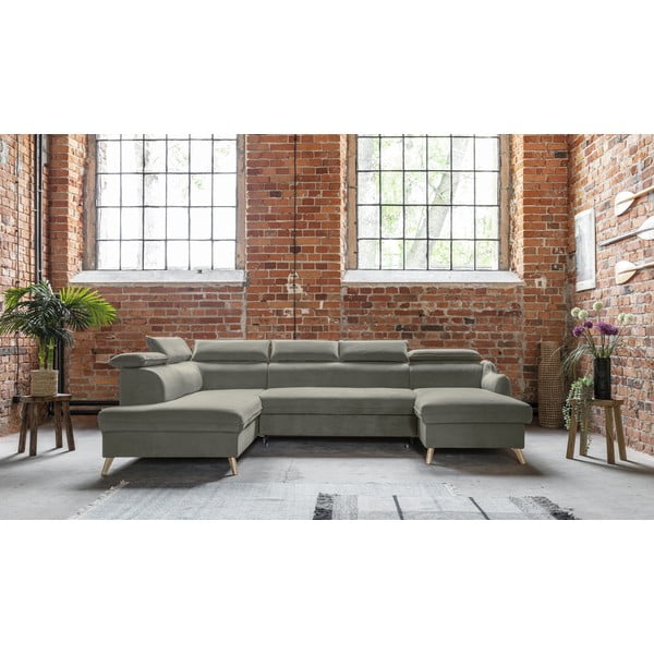 Svijetlo siva baršunasta sklopiva kutna garnitura (s lijevim kutom/u obliku slova "U") Sweet Harmony – Miuform-image-1