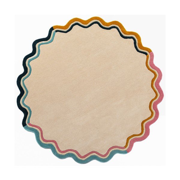 Ručno rađen vunen okrugao tepih u prirodnoj boji ø 180 cm Leo Scallop – Flair Rugs