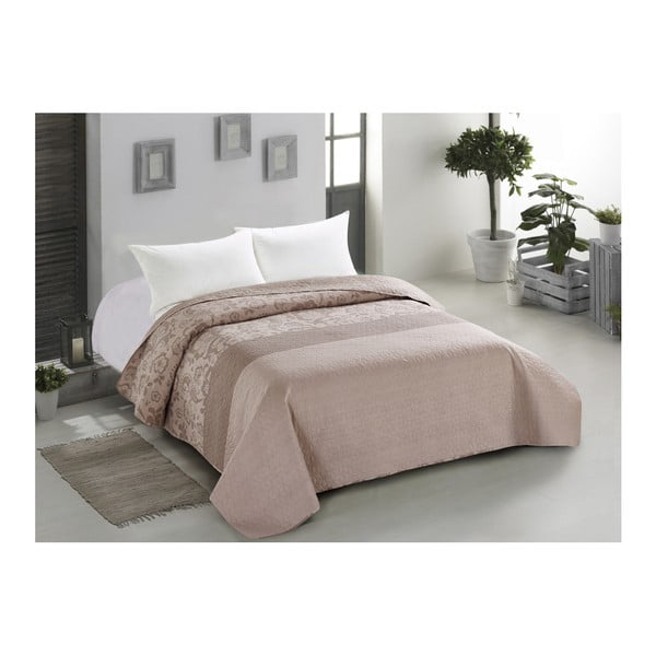 Bež obostrani prekrivač od mikrovlakna za bračni krevet AmeliaHome Ornament, 260 x 280 cm-image-1