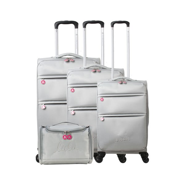 Set od tri siva kofera na četiri kotača i kozmetičke torbice Lulucastagnette Bella