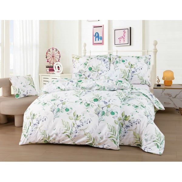 Bijela/zelena 6-dijelna posteljina za krevet za jednu osobu od mikrosatena 140x200 cm Abigail – My House