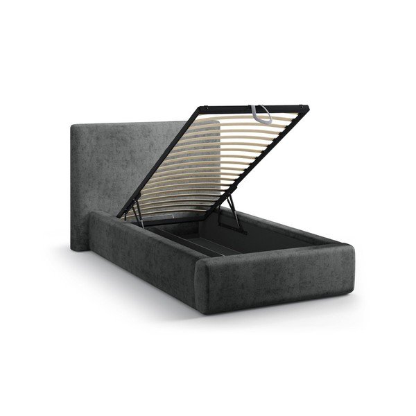 Tamno sivi tapecirani krevet s prostorom za odlaganje s podnicom 90x200 cm Amy – Micadoni -image-1