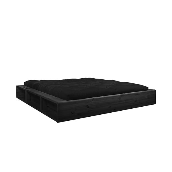Crni bračni krevet od punog drveta s prostorom za odlaganje i crnim futonom Double Latex Karup Design Ziggy, 180 x 200 cm