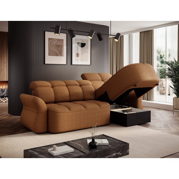 Žuta /smeđa baršunasti sklopiva/s prostorom za odlaganje kutna garnitura (s desnim kutom/s ležaljkom) Beneth – ELTAP-image-4