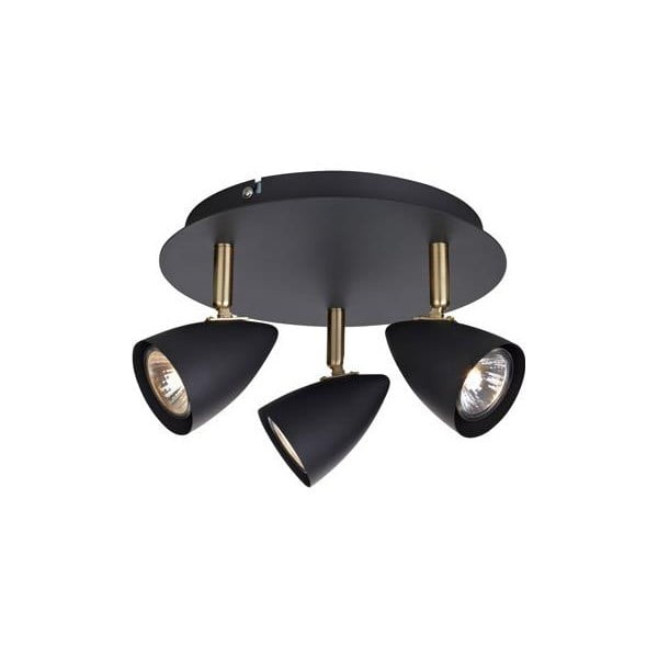 Crna stropna svjetiljka s detaljima od mesinga Markslöjd Ciro Tres