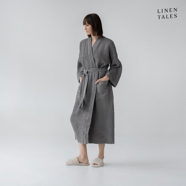Tamno sivi kućni ogrtač veličine L/XL Honeycomb - Linen Tales-image-1