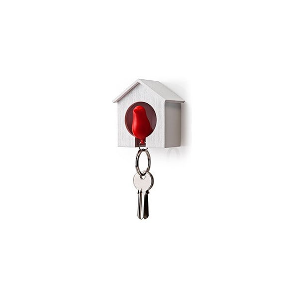 Bijela vješalica za ključeve s crvenim Qualy Sparrow privjeskom za ključeve