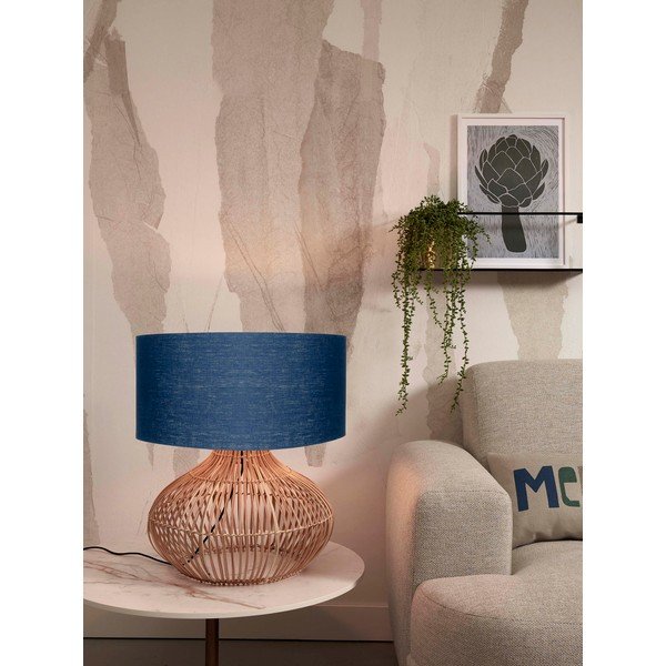 Tamno plava/u prirodnoj boji stolna lampa s tekstilnim sjenilom (visina 60 cm) Kalahari – Good&Mojo-image-2
