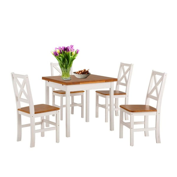 Komplet bijeli blagovaonski stol i 4 stolice od punog drveta Støraa Marlon