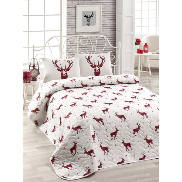 Set od pamučnog prošivenog pokrivača i dvije jastučnice EnLora Home Geyik Claret Red, 240 x 220 cm