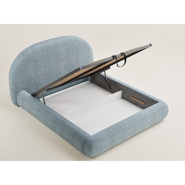 Svijetlo plavi tapecirani bračni krevet s prostorom za odlaganje s podnicom 180x200 cm Maumere – Maison de Rêve-image-2