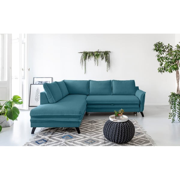 Tirkizna baršunasta kutna garnitura na razvlačenje Miuform Stylish Charlie L, lijevi kut-image-1