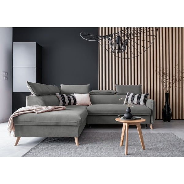 Svijetlo siva baršunasta sklopiva kutna garnitura (s lijevim kutom) Sweet Harmony – Miuform-image-1