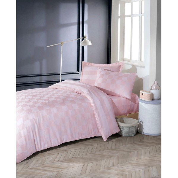 Ružičasta posteljina za krevet za jednu osobu od damasta 140x200 cm Kareli – Mijolnir