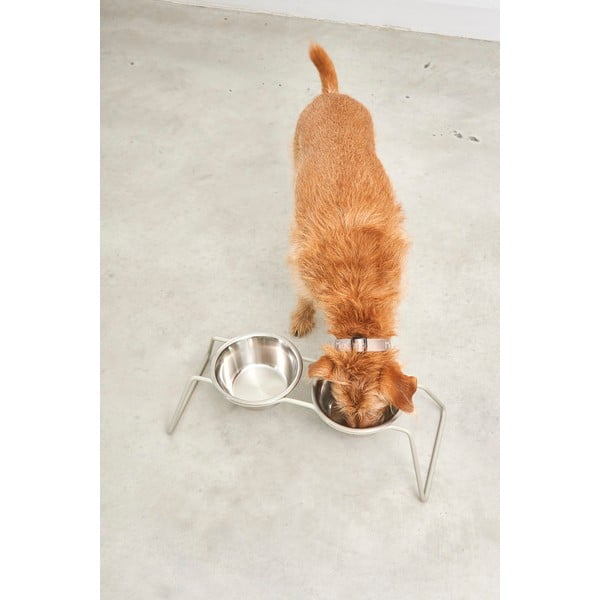 Set posuda s postoljem od nehrđajućeg čelika za pse Cena Greige M – MiaCara-image-3