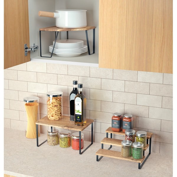 Mat crna/u prirodnoj boji drvena kutna dodatna kuhinjska polica 25x25 cm York – Metaltex-image-3