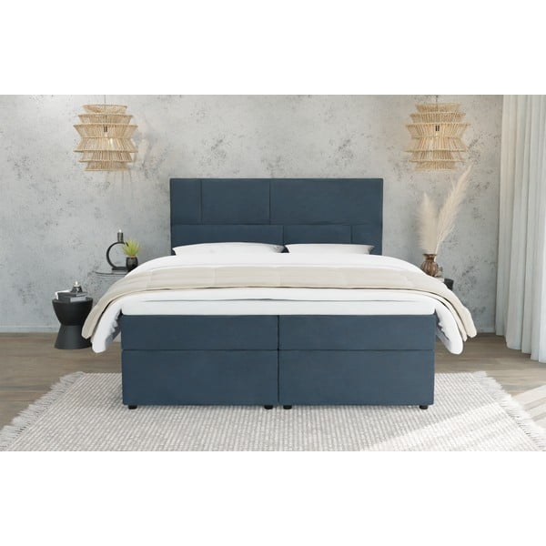 Tamno plavi boxspring krevet s prostorom za pohranu 180x200 cm Lola – Ropez-image-2