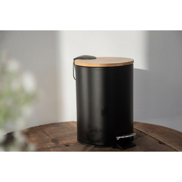 Crna kanta za otpad s poklopcem od bambusa Wenko Tortona, 3 l-image-4