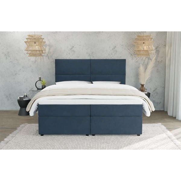 Tamno plavi boxspring krevet s prostorom za odlaganje 140x200 cm Rico – Ropez-image-3