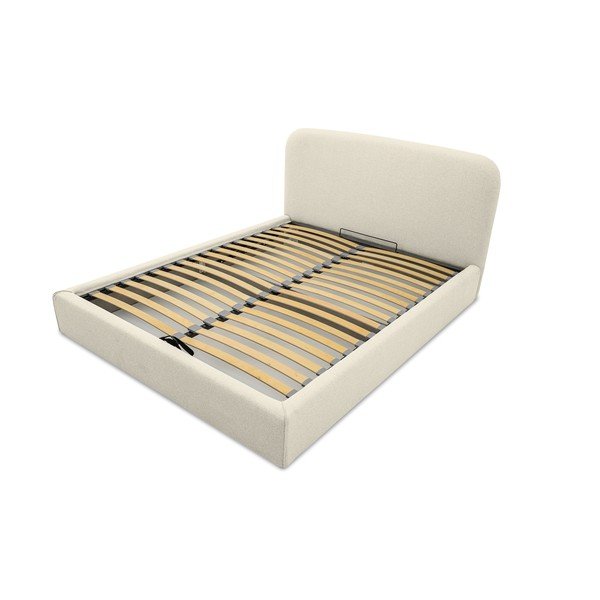 Krem tapecirani bračni krevet s prostorom za odlaganje s podnicom 140x190 cm Sea – Scandic-image-4