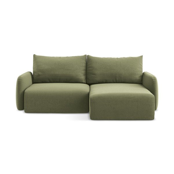 Zelena baršunasti sklopiva/s prostorom za odlaganje kutna garnitura (s desnim kutom/s ležaljkom) Kalena – Makamii