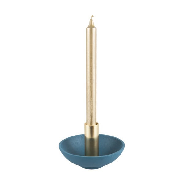 Plavi svijećnjak sa zlatnim detaljem PT LIVING Nimble, visina 9,5 cm