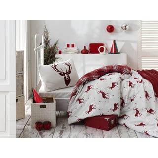 Pamučna posteljina s plahtom Eponj Home Geyik Claret Red, 160 x 220 cm