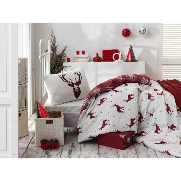 Pamučna posteljina s plahtom Eponj Home Geyik Claret Red, 160 x 220 cm