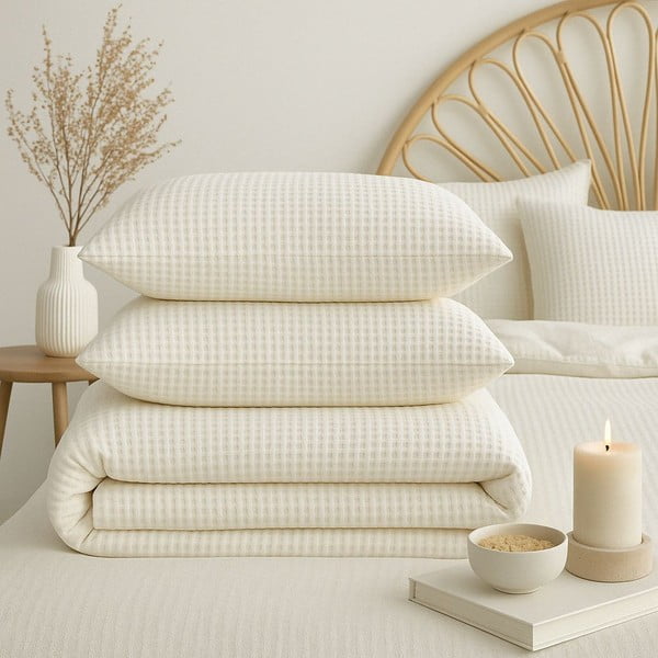 Bijela posteljina za krevet za jednu osobu od renforce pamuka 140x200 cm Waffle Striped – Mila Home Luxury-image-3