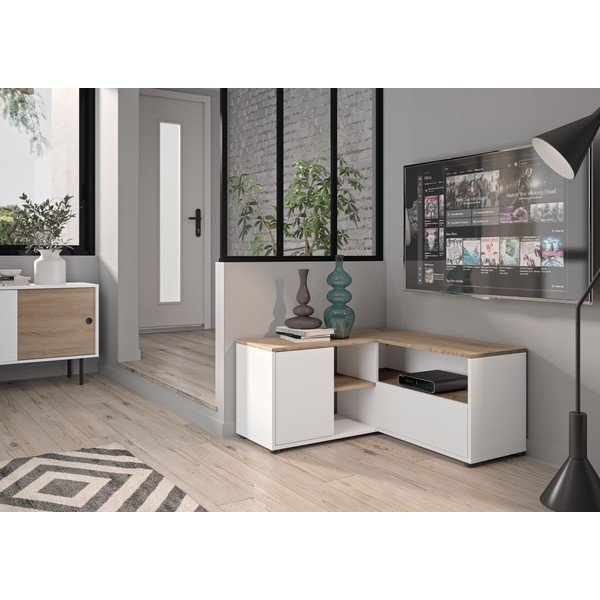 Bijela/u prirodnoj boji TV komoda u dekoru hrasta 90x45 cm Angle – TemaHome-image-1