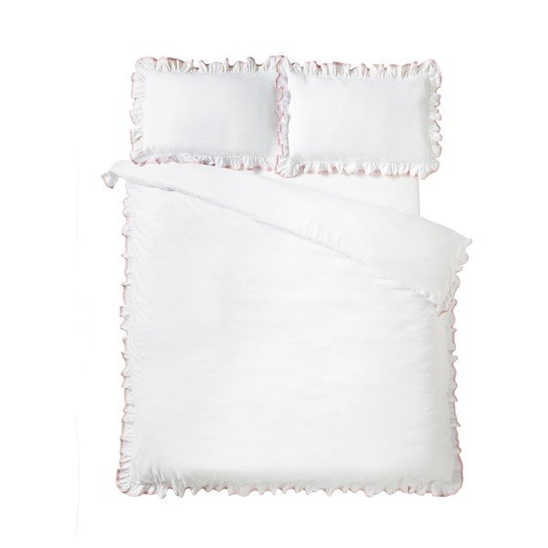Bijela/ružičasta posteljina za bračni krevet 200x200 cm So Soft Mono Frill – Catherine Lansfield
