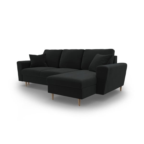 Crna baršunasti sklopiva/s prostorom za odlaganje kutna garnitura Kyoto – Cosmopolitan Design-image-4