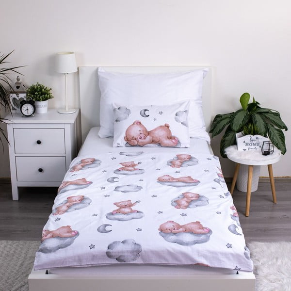 Bijela pamučna dječja posteljina za dječji krevetić 100x135 cm Teddy Bear "Ribbon" – Jerry Fabrics-image-2