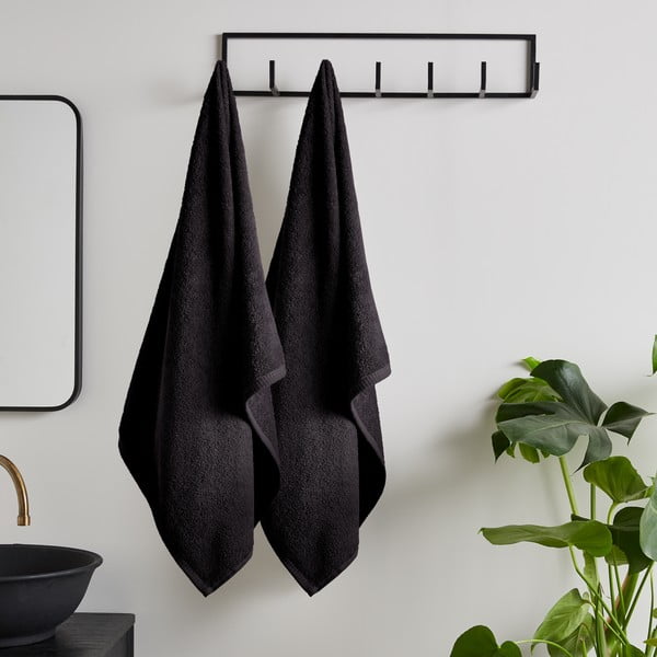 Crni brzosušeći/od frotira pamučni ručnici u setu 2 kom 90x140 cm Quick Dry – Catherine Lansfield-image-1