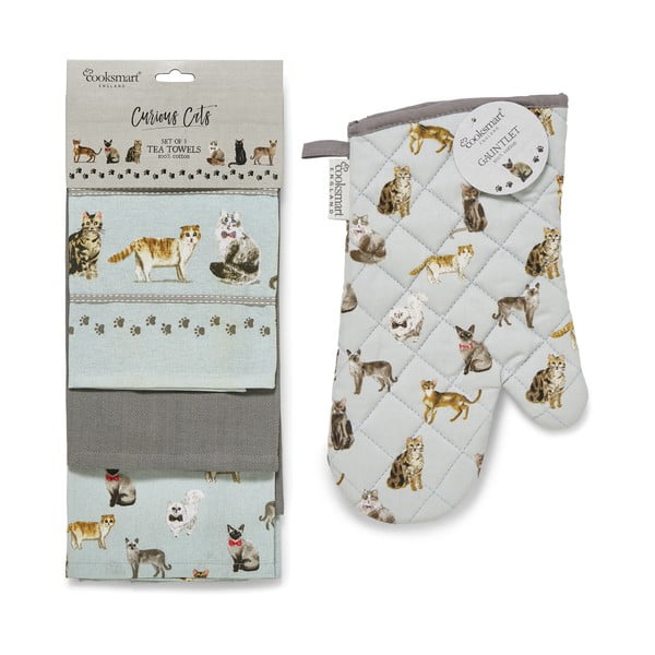 Ručnici i rukavica u setu 4 kom Curious Cats – Cooksmart ®