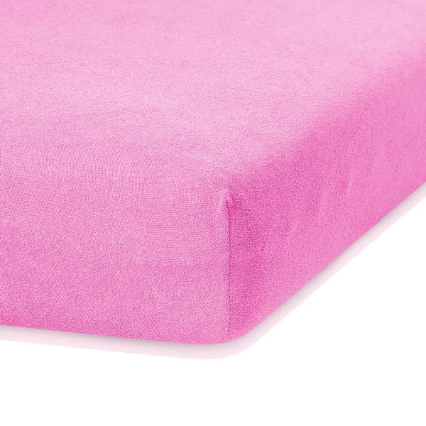 Ružičasta plahta s gumicom s visokim udjelom pamuka AmeliaHome Ruby, 140/160 x 200 cm