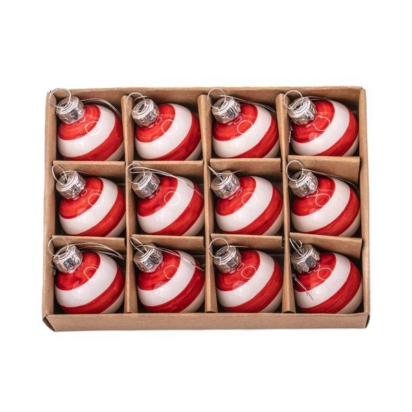 Stakleni ručno izrađeni božićni ukrasi u setu 12 kom ø 3 cm Bauble Stripe – Sass & Belle-image-1
