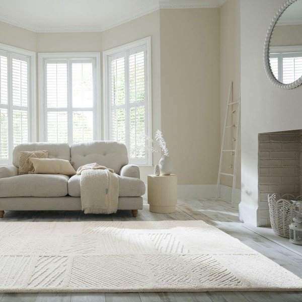 Bijeli ručno rađen tepih od mješavine vune 140x200 cm Sculptured Blocks – Flair Rugs-image-1