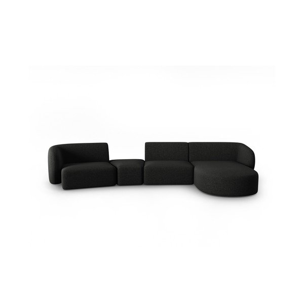 Crna kutna garnitura od šenila (s desnim kutom/s ležaljkom) Paolo – Milo Casa